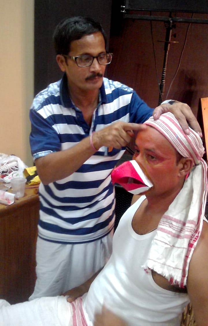 Fig. 2. Artist getting ready for a Bhaona performance at Kamalabari Sattra, Majuli (Courtesy: Author) 