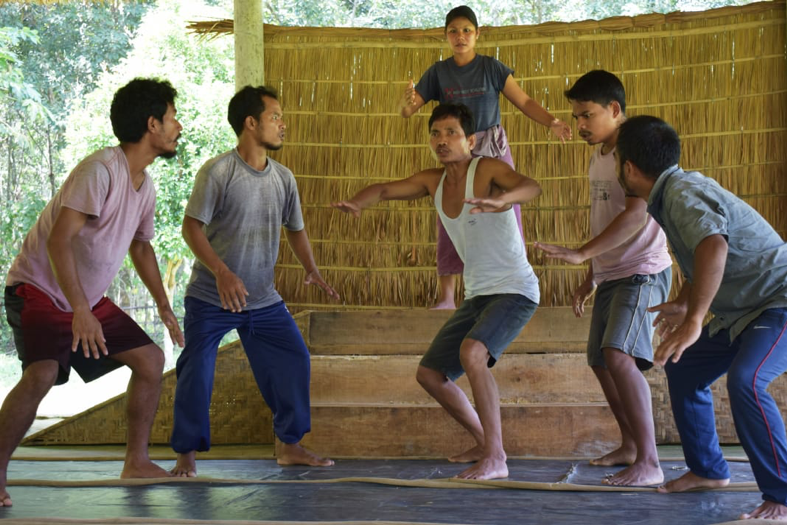 Fig 3: Rehearsal of To-Poidom, a play based on a Rabha folktale (Courtesy: Mithu Biswas) 