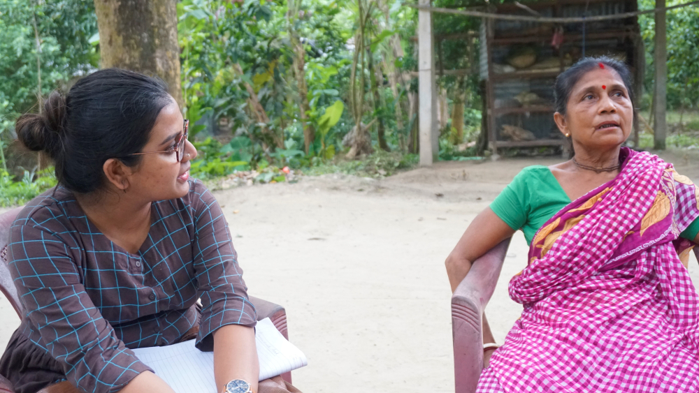 Fig. 3: Shreyosee Sen interviewing Akulbala Sarkar 