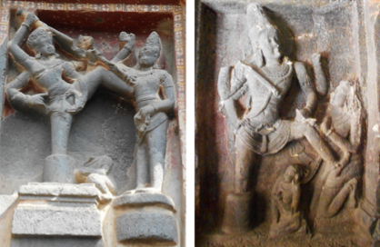 Fig.4.Kalarimurti, western wall, upper storey, gudhamandapa (proper right); Kalarimurti in gallery (left) (Courtesy: Nikita Rathore)