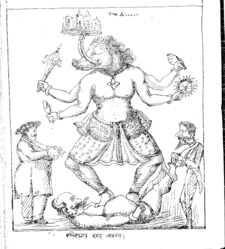 Fig. 1: Baraha: Cartoon mocking Sir Stewart Hogg, published in Basantak. It was a wordplay on the British official’s name, pronounced as ‘hog’ (Courtesy: CSSS archive at Jadunath Sarkar Street, Kolkata) 