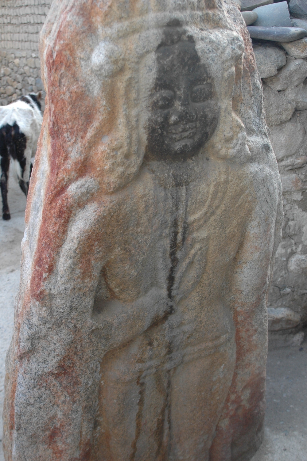 Fig. 7. The standing Maiterya Buddha next to the Leh-pa house of Skara hamlet in Leh (Courtesy: Tashi Morup, 2004)