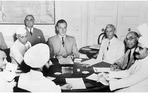 Louis Mountbatten discusses the partition plan with Jawaharlal Nehru and Mohammad Ali Jinnah_WC