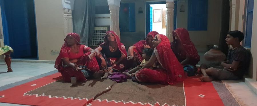 Fig. 3: Meghwal women at a recording session in Ratangarh, Rajasthan (Courtesy: Vishes Kothari)