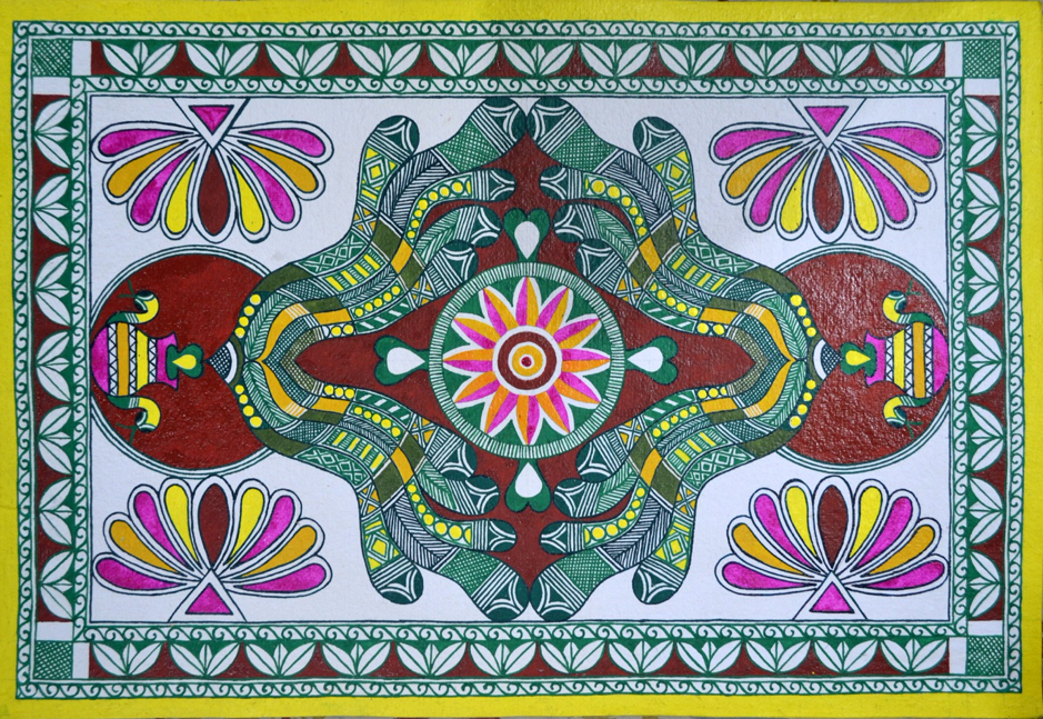 Fig. 6: Various elements of nature, including plants, leaves and animals, appear prominently as motifs in Manjusha art (Courtesy: Soma Roy) 