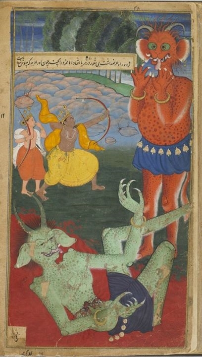 Rama and Laksmana confront the demons Marica and Subahu