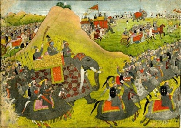 Rama going into battle seated atop an elephant