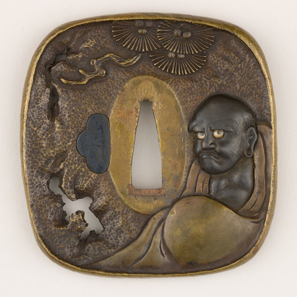 Sword guard (Tsuba) Depicting Bodhidharma Facing a Wall 