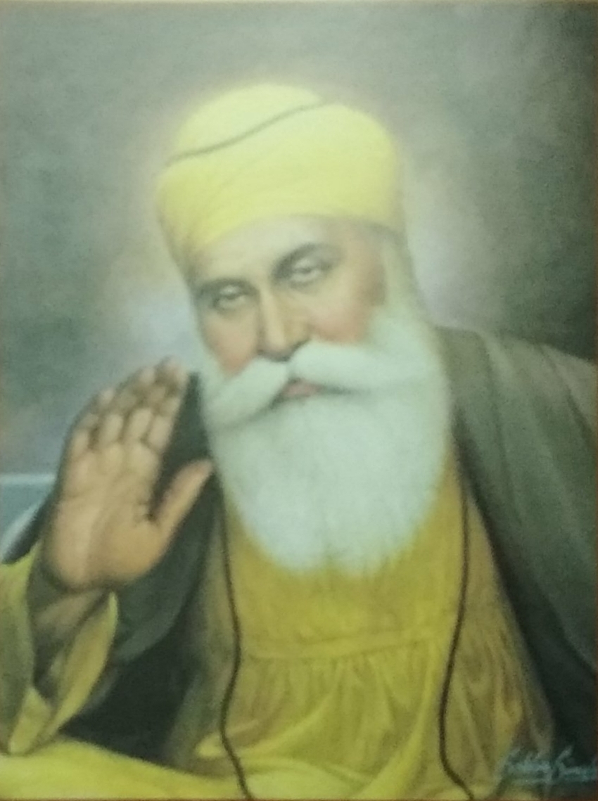 Fig. 3: Sobha Singh, Portrait of Guru Nanak Dev 1, 1969, oil on canvas, 2 x 1.5 feet. Central Sikh Museum at Shri Harmandir Shahib, Amritsar, Punjab, India (Courtesy: Sayan Gupta) 