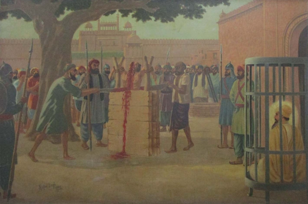 Fig. 7: Kirpal Singh, Martyrdom of Bhai Mati Das, 1984, oil on canvas, 2 x 1.5 feet. Bhai Mati Das Museum, Chandni Chowk, Delhi, India (Courtesy: Sayan Gupta)
