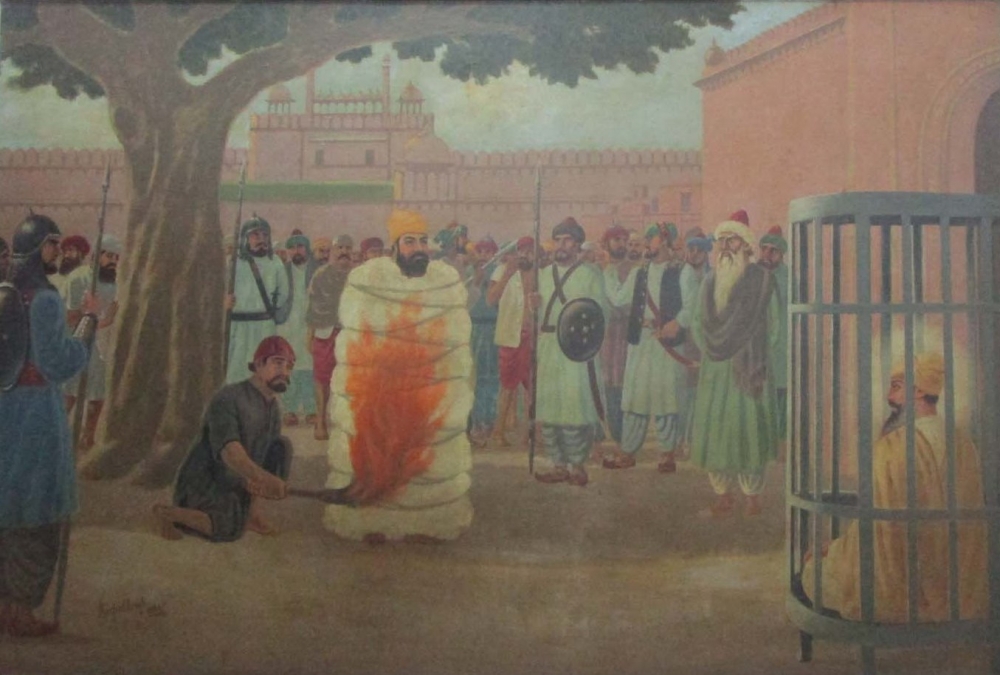 Fig. 8: Kirpal Singh, Martyrdom of Bhai Sati Das, 1984, oil on canvas, 2 x 1.5 feet. Bhai Mati Das Museum, Chandni Chowk, Delhi, India (Courtesy: Sayan Gupta)