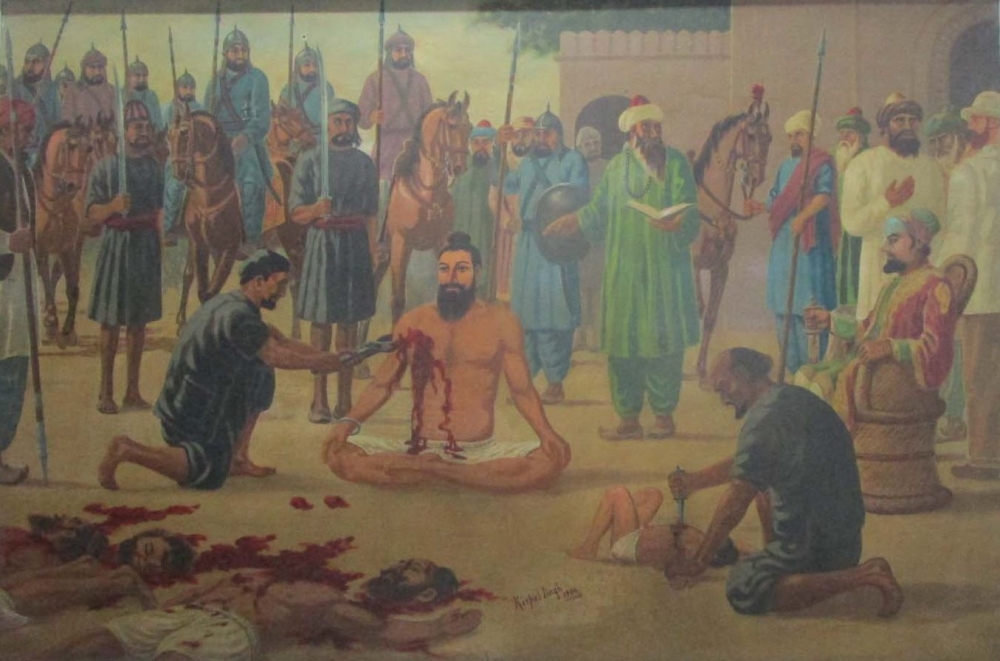 Fig. 9: Kirpal Singh, Martyrdom of Banda Singh Bahadur, 1984, oil on canvas, 2 x 1.5 feet. Bhai Mati Das Museum, Chandni Chowk, Delhi, India (Courtesy: Sayan Gupta)