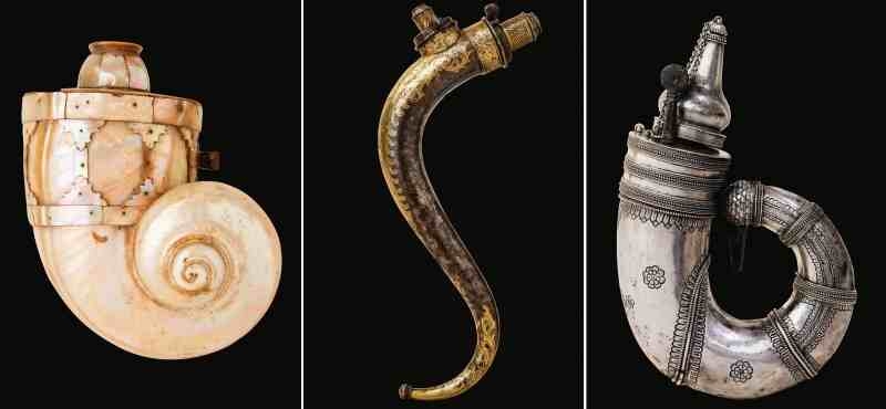 Different types of powder flasks from the eighteenth and nineteenth centuries, Courtesy: Rajput Arms & Armour