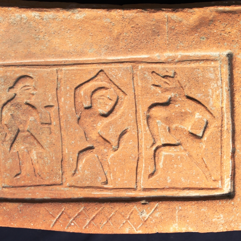 The terracotta tile found in Huthmura depicts human and composite figures in various postures placed in separate registers (Courtesy: SPS Museum, Srinagar)