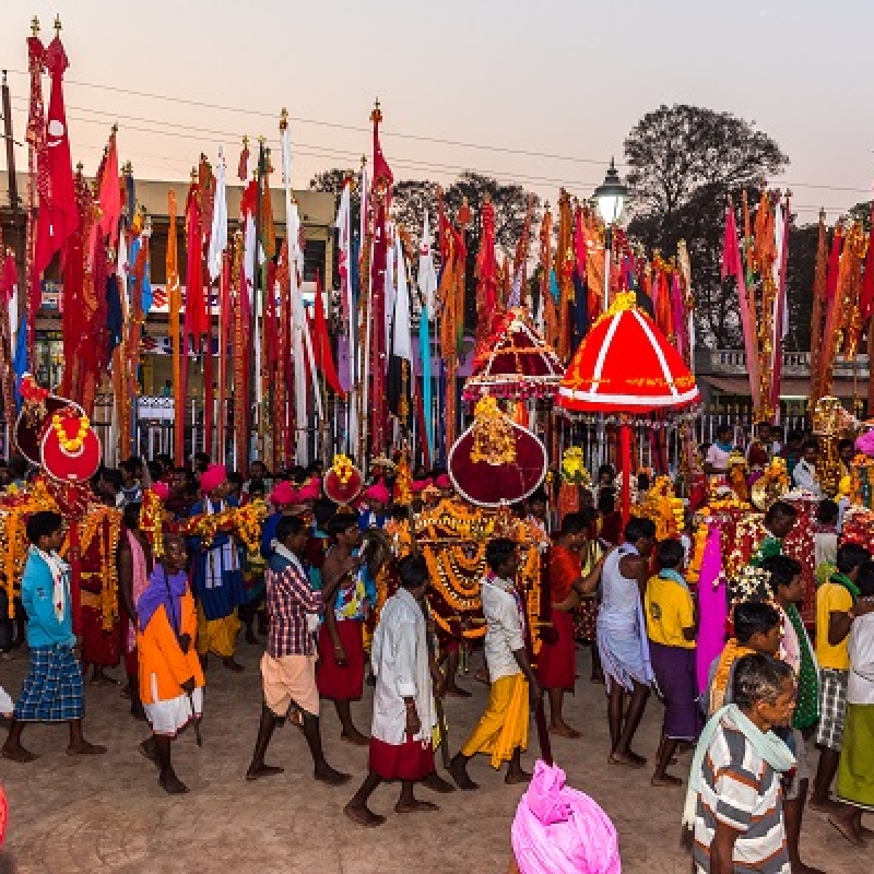 Doli , anga and lath - aniconic representations of deities in Bastar, gather to celebrate the Phag Madai at Dantewada 
