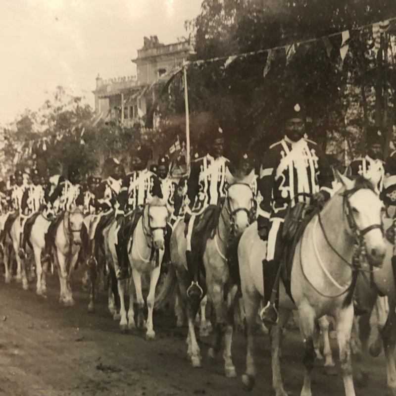 The African Cavalry Guards of Hyderabad served as the ceremonial guards for the sixth and seventh Nizams of Hyderabad. Their responsibilities included marching in processions, accompanying the Nizam for imperial ceremonies and presenting themselves upon the arrival of foreign dignitaries (Courtesy: British Library Board, Photo 261(519))