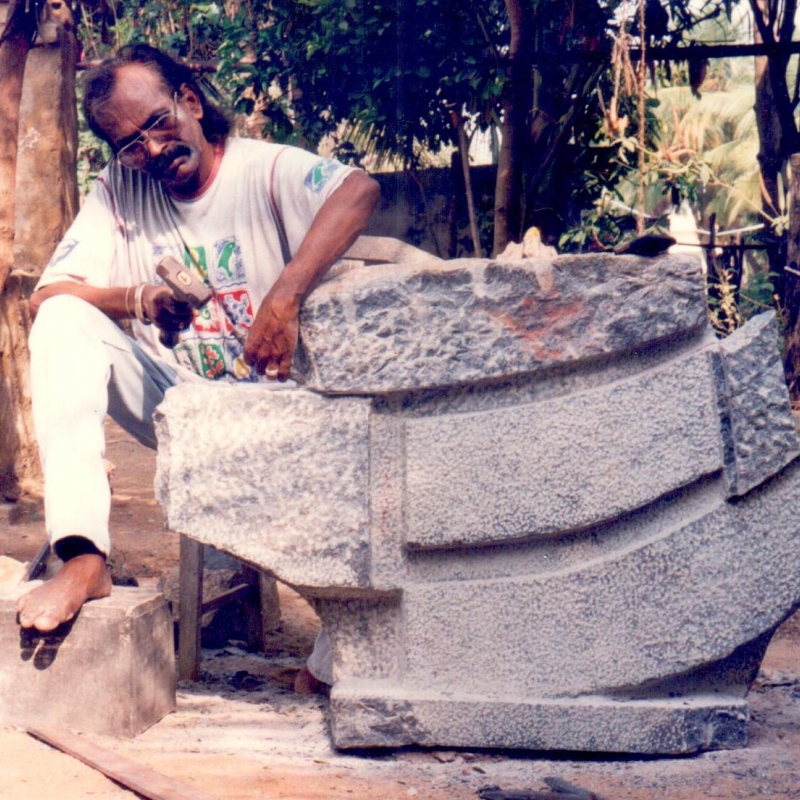 Sculptor P.S. Nandhan working on a sculpture