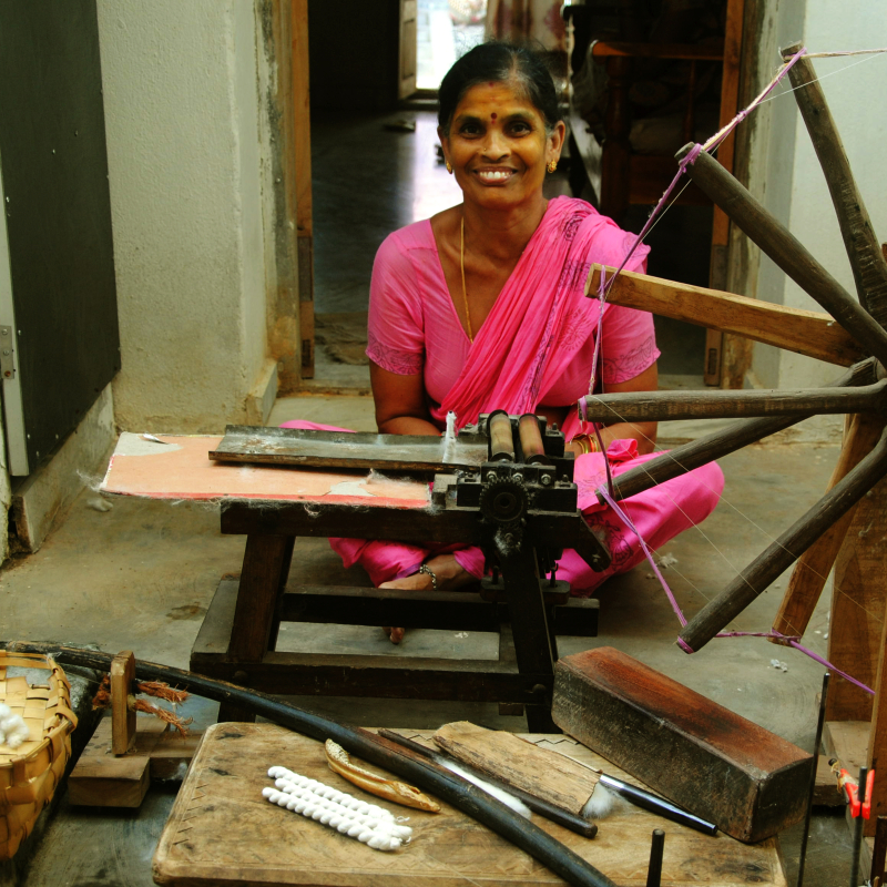 Rural women of Ponduru in Andhra Pradesh spin fine Patnulu khadi on a single spindle charkha (Courtesy: Samyuktha Gorrepati)