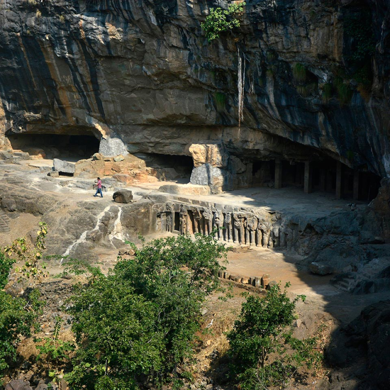 View of the caves on the right side of the ravine