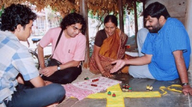 Dr C.R. Dileep Kumar Gowda, Raghu Dharmendra and R.G. Singh in Kalale (Karnataka) during their field research (Courtesy: Kreeda Kaushalya blog)